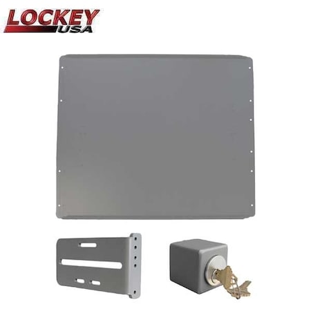 Lockey PS50S Shield Safety Kit In Silver - Panic Shield, PSSB Strike Bracket, PSGB5 Key Cylinder Box, Key C LK-PS50S